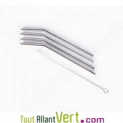 4 Pailles inox 17,5cm r�utilisables + goupillon