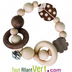 Hochet coccinelle en bois naturel avec clochette, Heimess