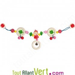 Chaine en bois fillette, jouet b�b� � accrocher � la poussette, 45cm