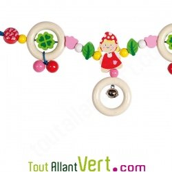 Chaine en bois fillette, jouet b�b� � accrocher � la poussette, 45cm