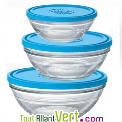 Saladier de conservation 23cm en verre rond avec couvercle sans Bisph�nol A