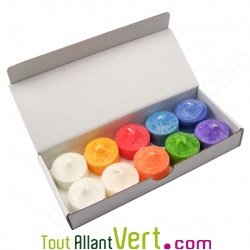 10 bougies veilleuses (chauffe plat) multicouleurs en st�arine v�g�tale bio