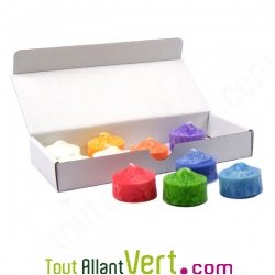 10 bougies veilleuses (chauffe plat) multicouleurs en st�arine v�g�tale bio