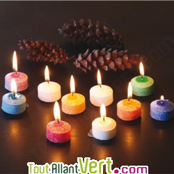 10 bougies veilleuses (chauffe plat) multicouleurs en st�arine v�g�tale bio