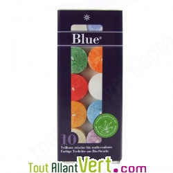 10 bougies veilleuses (chauffe plat) multicouleurs en st�arine v�g�tale bio