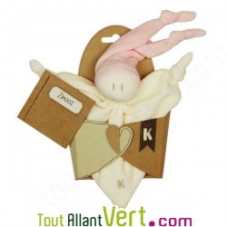 Doudou b�b� en coton bio Rose Pastel, 17cm