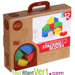 Cubes en bois � empiler et � encastrer, 12 pi�ces