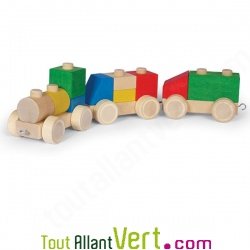 Petit Train et cubes en bois � empiler et � encastrer, 13 pi�ces