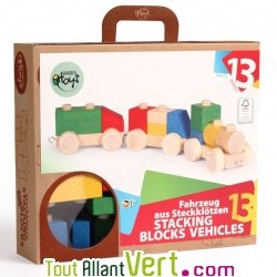 Petit Train et cubes en bois � empiler et � encastrer, 13 pi�ces