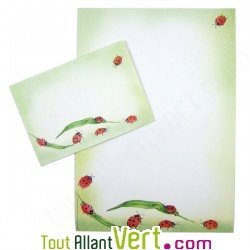 Papier � lettre Coccinelles et enveloppes assorties 100% recycl�