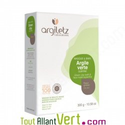 Argile verte bio pour masque et bain, peaux grasses, 300g, Argiletz