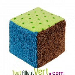 Cube hochet bleu en coton biologique, 7cm, Efie