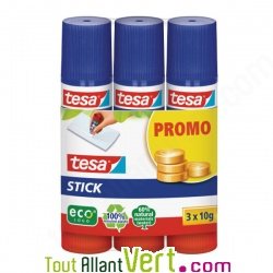 Lot de 3 colle � papier 10g �cologique en baton rond, Eco-logo