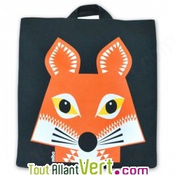 Sac � dos enfant en coton bio Renard orange et ardoise, 23 x 27 x 7,5 cm