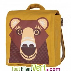 Sac � dos enfant en coton bio Ours brun, 23 x 27 x 7,5 cm