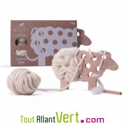 Woody le mouton en bois, jeu de tricot �cru, 4 ans +