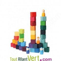 Boite de cubes en bois arc-en-ciel, 36 pi�ces, 3 +