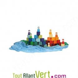 Boite de cubes en bois arc-en-ciel, 36 pi�ces, 3 +