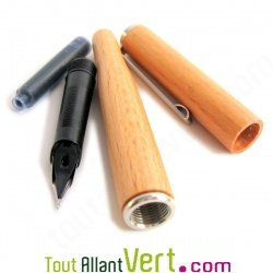 Stylo plume corps bois  rechargeable + cartouche