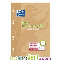 Feuilles simples recycles Grand carreaux 90g, A4, lot de 100, Oxford