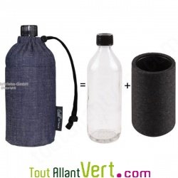 Gourde �cologique en verre isotherme textile bio bleu jean 0.6 litres