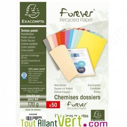 50 Chemises recycles semi-rigides 32x24cm pour A4 Assortiment 10 couleurs