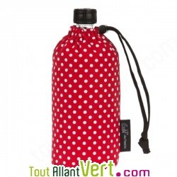 Gourde en verre isotherme Housse Pois Rouge en coton bio 0.6 litres