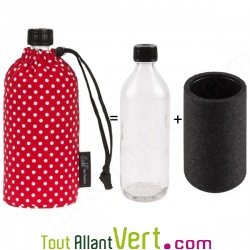 Gourde en verre isotherme Housse Pois Rouge en coton bio 0.6 litres