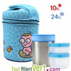 Lunch-box inox isotherme 2 compartiments et housse petits canards, 1 litre