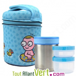 Lunch-box inox isotherme 2 compartiments et housse petits canards, 1 litre