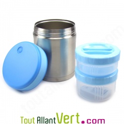 Lunch-box inox isotherme 2 compartiments et housse petits canards, 1 litre