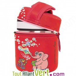 Lunch-box inox isotherme 2 compartiments et housse rouge illustr�e, 1 litre