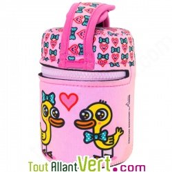 Lunch Box isotherme inox avec housse rose canards amoureux, 0,5L