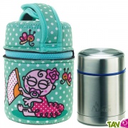 Lunch Box isotherme inox avec housse turquoise avec bb flamenco, 0,5L