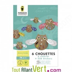 6 chouettes en carton � fabriquer + 228 stickers, 4-11 ans