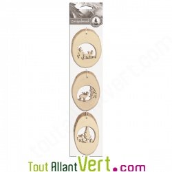 Suspension de no�l en bois naturel Rennes et For�t, lot de 3