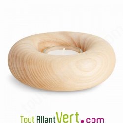 Bougeoir de table en bois de fr�ne, forme ronde incurv�e, Diam�tre 12cm