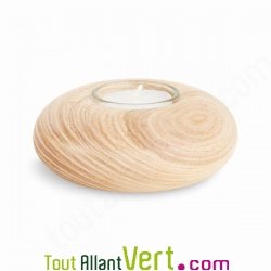 Bougeoir de table en bois naturel, forme galet rond, diam�tre 10,5cm