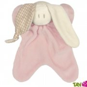 Doudou coton bio rose pastel rayures, petit modle, 16cm