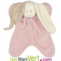 Doudou coton bio rose pastel rayures, petit mod�le, 16cm