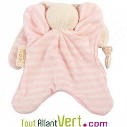 Doudou coton bio rose pastel rayures, petit mod�le, 16cm