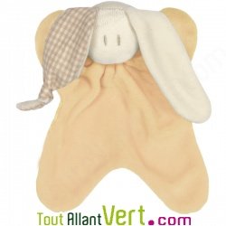 Doudou coton bio rayures, petit mod�le, 16cm, couleur saumon