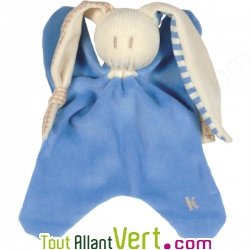 Doudou aux grands oreilles coton bio Bleu, grand mod�le 21 cm