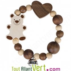 Hochet en bois naturel petit ours et coeur
