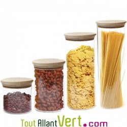 Bocal verre pour conservation alimentaire, couvercle en bois