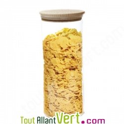 Bocal verre pour conservation alimentaire, couvercle en bois