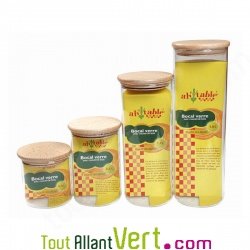 Bocal verre pour conservation alimentaire, couvercle en bois