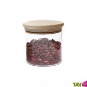 Bocal verre 0,5L couvercle en bois pour conservation alimentaire, 10,5cm