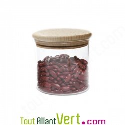 Bocal verre 0,5L couvercle en bois pour conservation alimentaire, 10,5cm