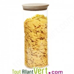 Bocal verre 1,4L couvercle herm�tique en bois de h�tre, conservation alimentaire